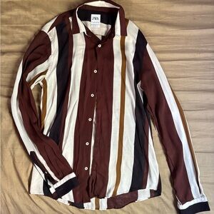 Zara Striped Brown Button Up Blouse
